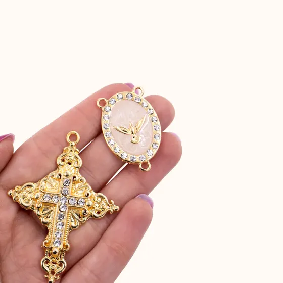 Kit Para Terco Cravejado (Espirito Santo) Em Zamac Com 03 Pares - 382 Rose Perolado