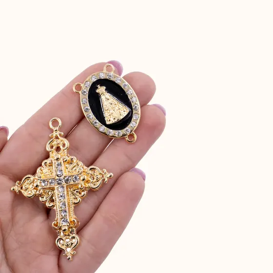 Kit Para Terco Cravejado (N. Senhora) Em Zamac Com 03 Pares - 225 Preto Z25