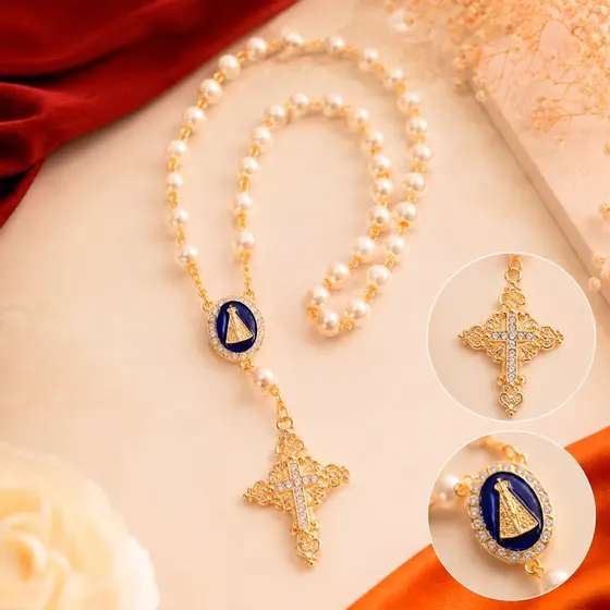 Kit Para Terco Cravejado (N. Senhora) Em Zamac Com 03 Pares - 237 Azul Royal