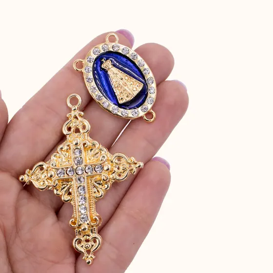 Kit Para Terco Cravejado (N. Senhora) Em Zamac Com 03 Pares - 237 Azul Royal