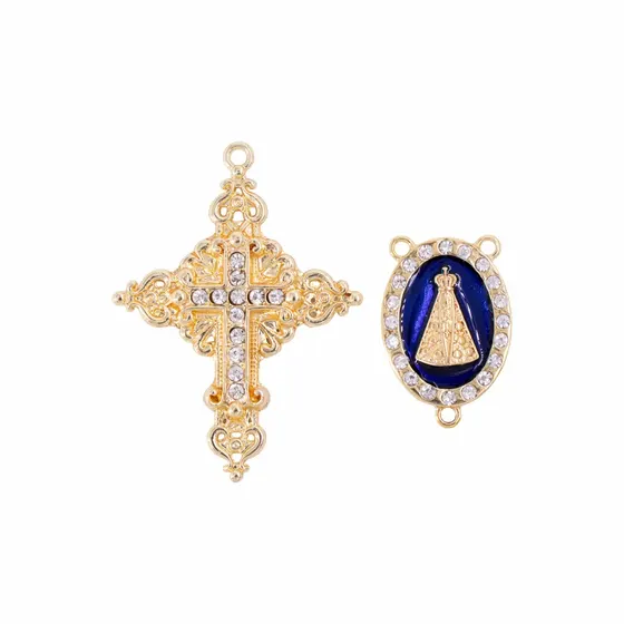 Kit Para Terco Cravejado (N. Senhora) Em Zamac Com 03 Pares - 237 Azul Royal