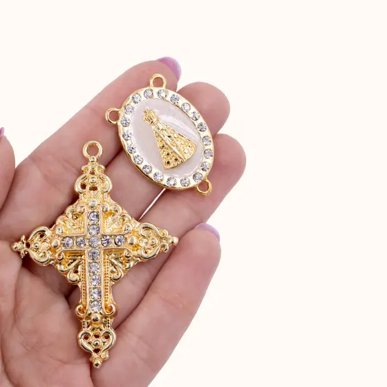 Kit Para Terco Cravejado (N. Senhora) Em Zamac Com 03 Pares - 382 Rose Perolado
