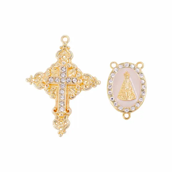 Kit Para Terco Cravejado (N. Senhora) Em Zamac Com 03 Pares - 382 Rose Perolado
