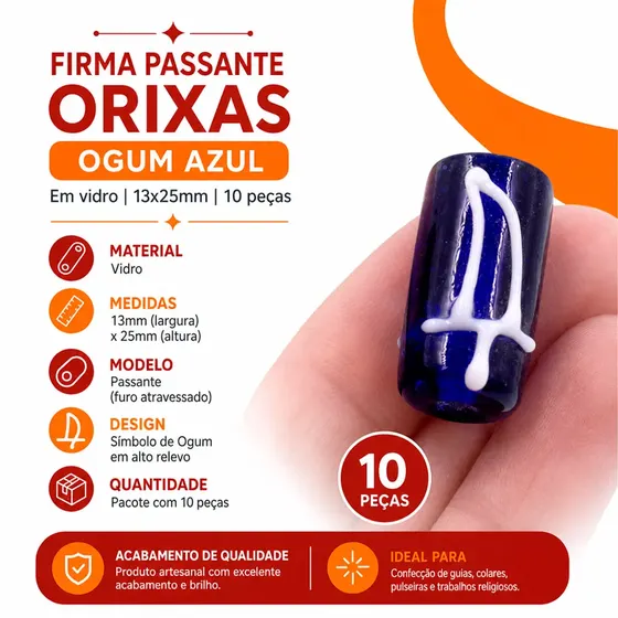 Firma Passante Orixas 13X25Mm Em Vidro Com 10 Pecas - Ogum Azul