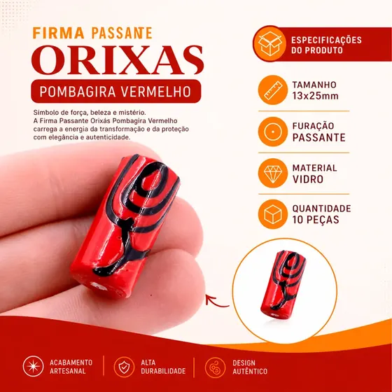 Firma Passante Orixas 13X25Mm Em Vidro Com 10 Pecas - Pombagira Vermelho