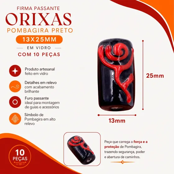 Firma Passante Orixas 13X25Mm Em Vidro Com 10 Pecas - Pombagira Preto
