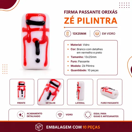 Firma Passante Orixas 13X25Mm Em Vidro Com 10 Pecas - Preto Velho - Preto
