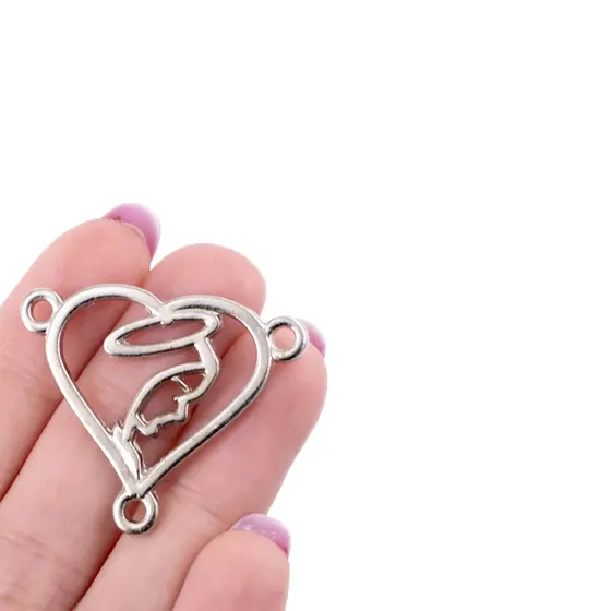 Entremeio Coracao Nossa Senhora 36X32Mm Em Zamac Com 06 Pecas - 074 Niquel