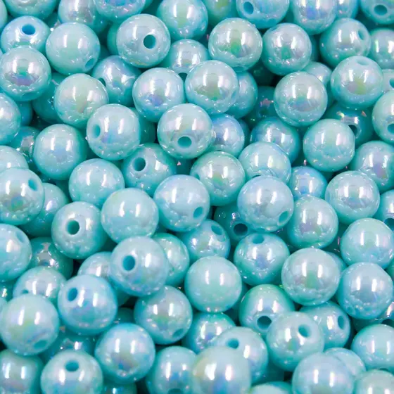 Bola Leitosa Irisada Passante 08Mm Em Acrilico Com 500Gr