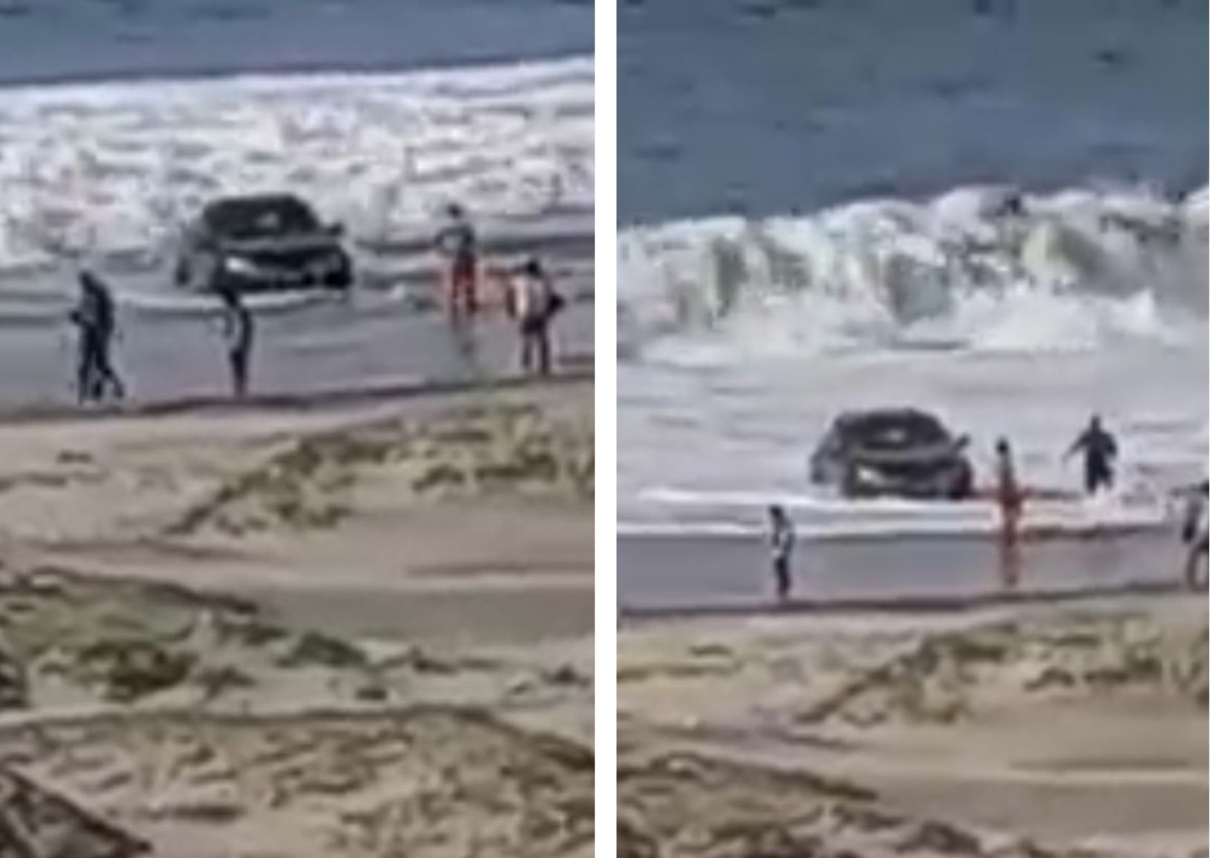 Camioneta salva de ser arrastrada por olas de playa El Ñuro