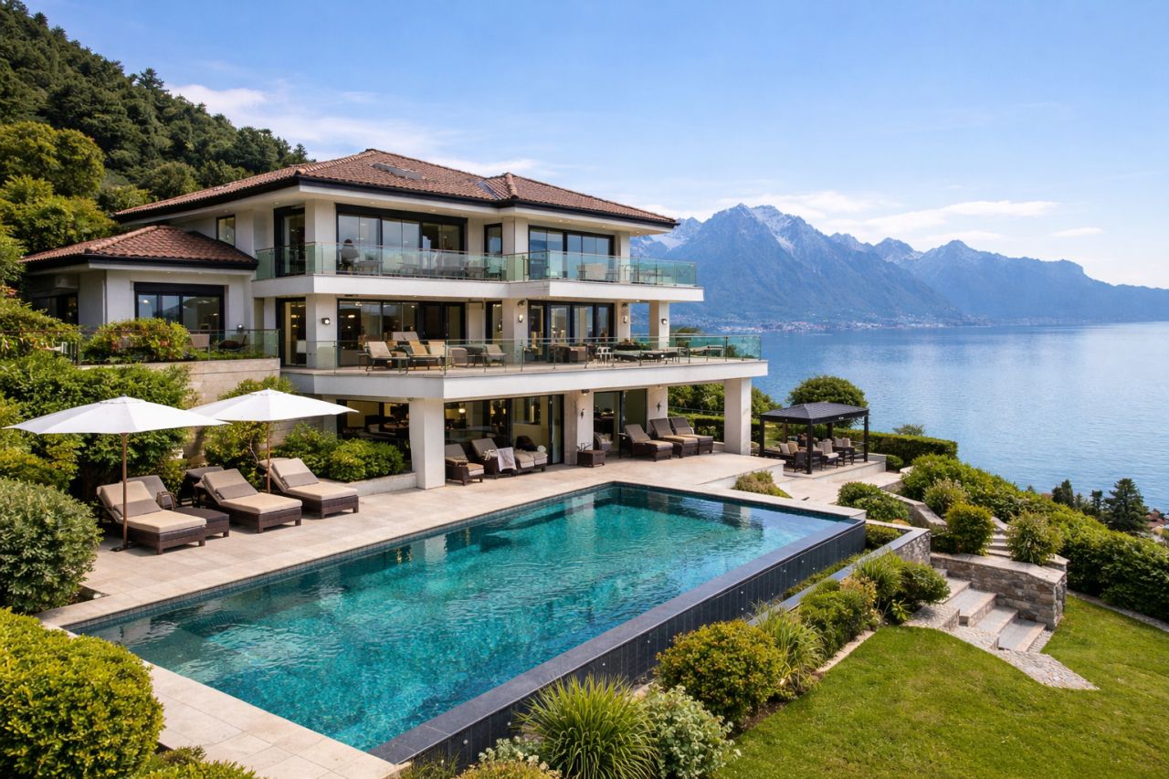 Propriété d'exception avec vue panoramique sur le lac Léman