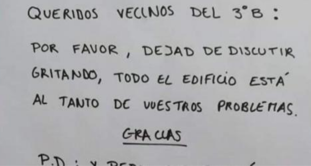 Se hace viral la carta de un vecino que se hartó de una familia gritona