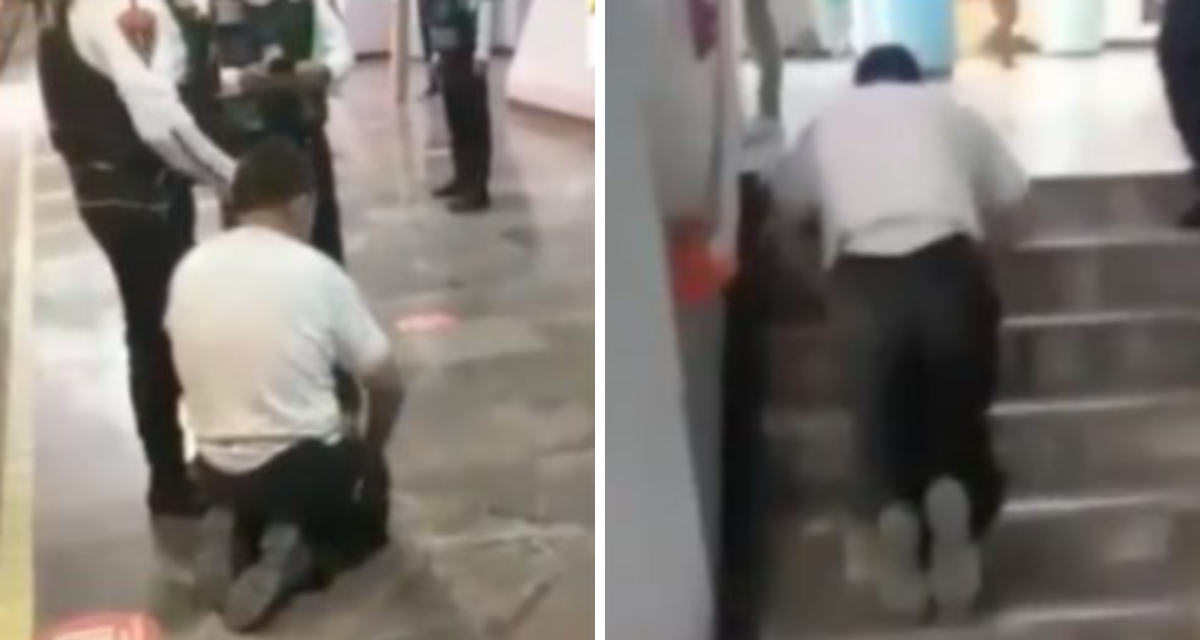 Hombre finge tener discapacidad y sale de la estación a pie