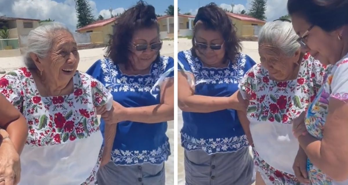 Abuelita enternece las redes sociales por su reacción al conocer el mar