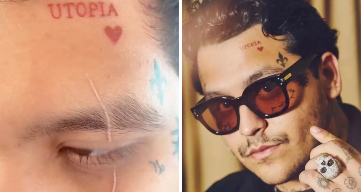 Christian Nodal por fin se tapa el tatuaje de “Utopia” del rostro