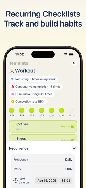 Recurring checklists for habits