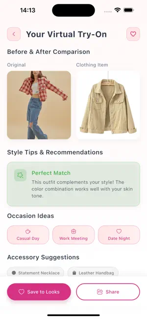 App screenshot showing before and after comparison