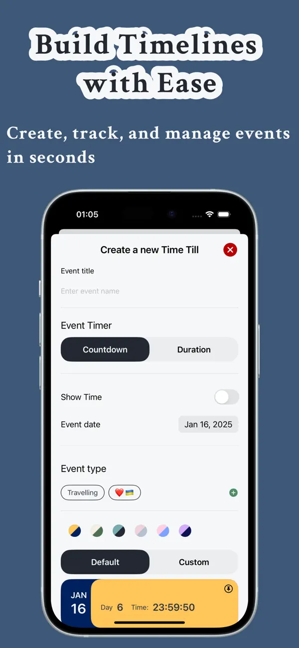 Creating a new event in TimeTill app