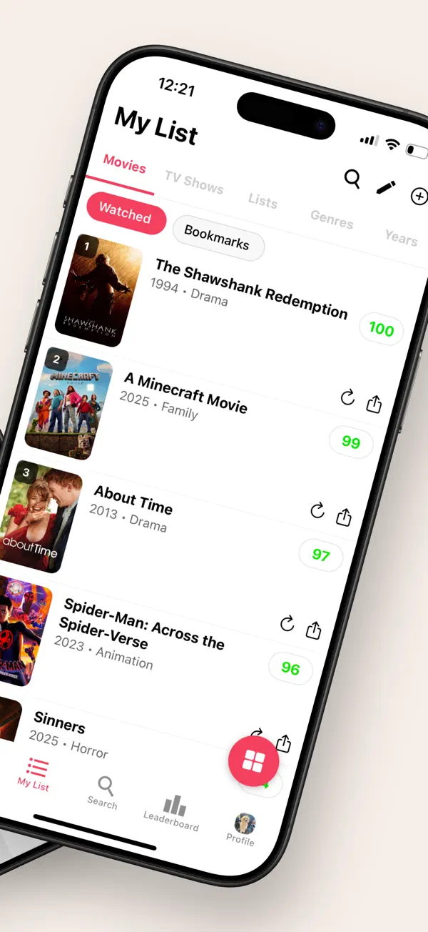My List screen in list view