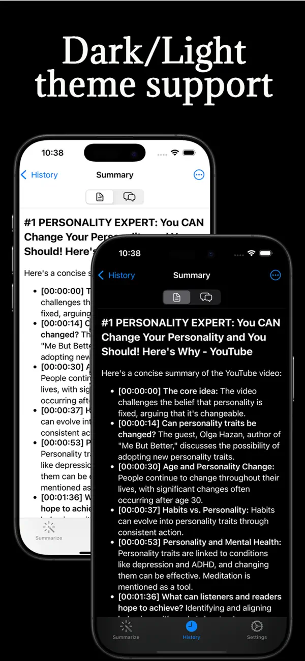 App showing both dark and light theme support