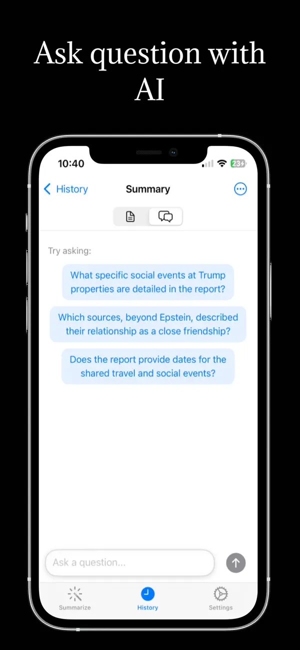 App screenshot of the AI chat feature
