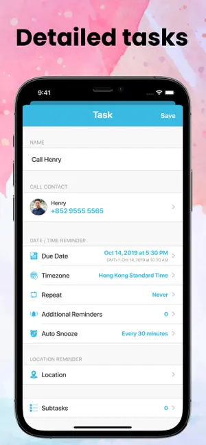 Detailed tasks screen