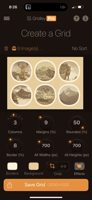 Gridley creating a circular image grid with an orange theme