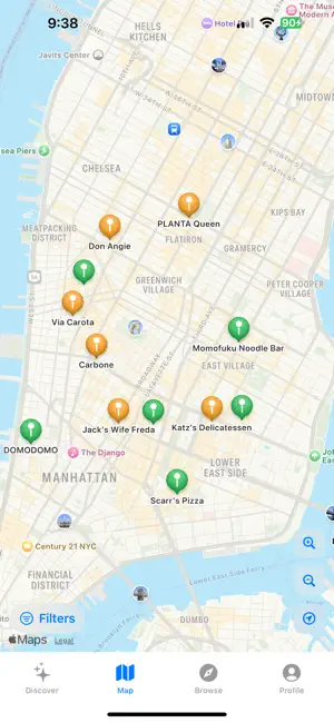 Map view of restaurants