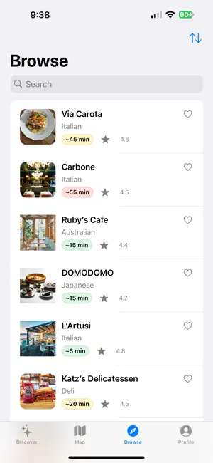 Browse restaurant list