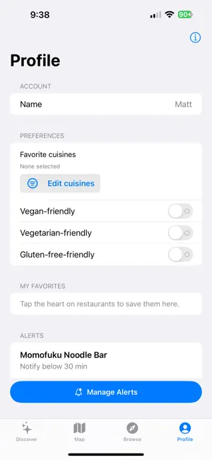 User profile and preferences