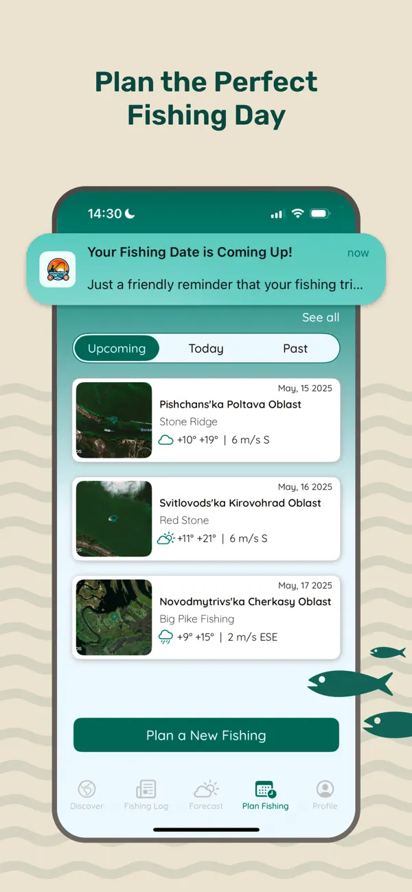 Fishing day planner feature