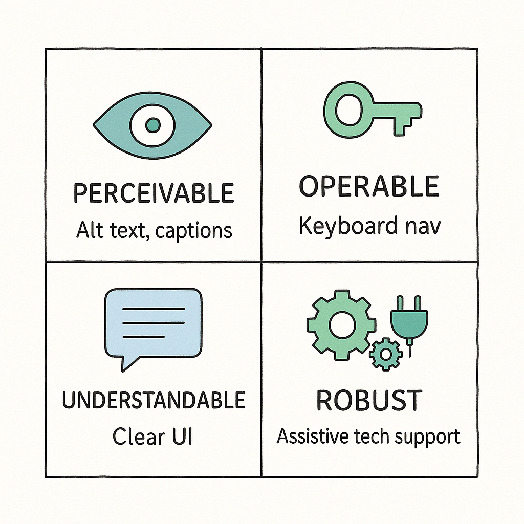 Infographic of the four WCAG POUR principles with short explanations and icons