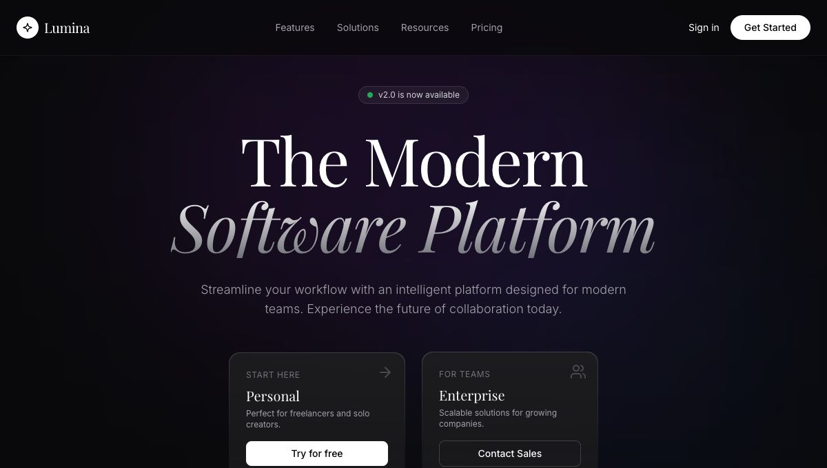 Product website template created with AI website builder - design 1