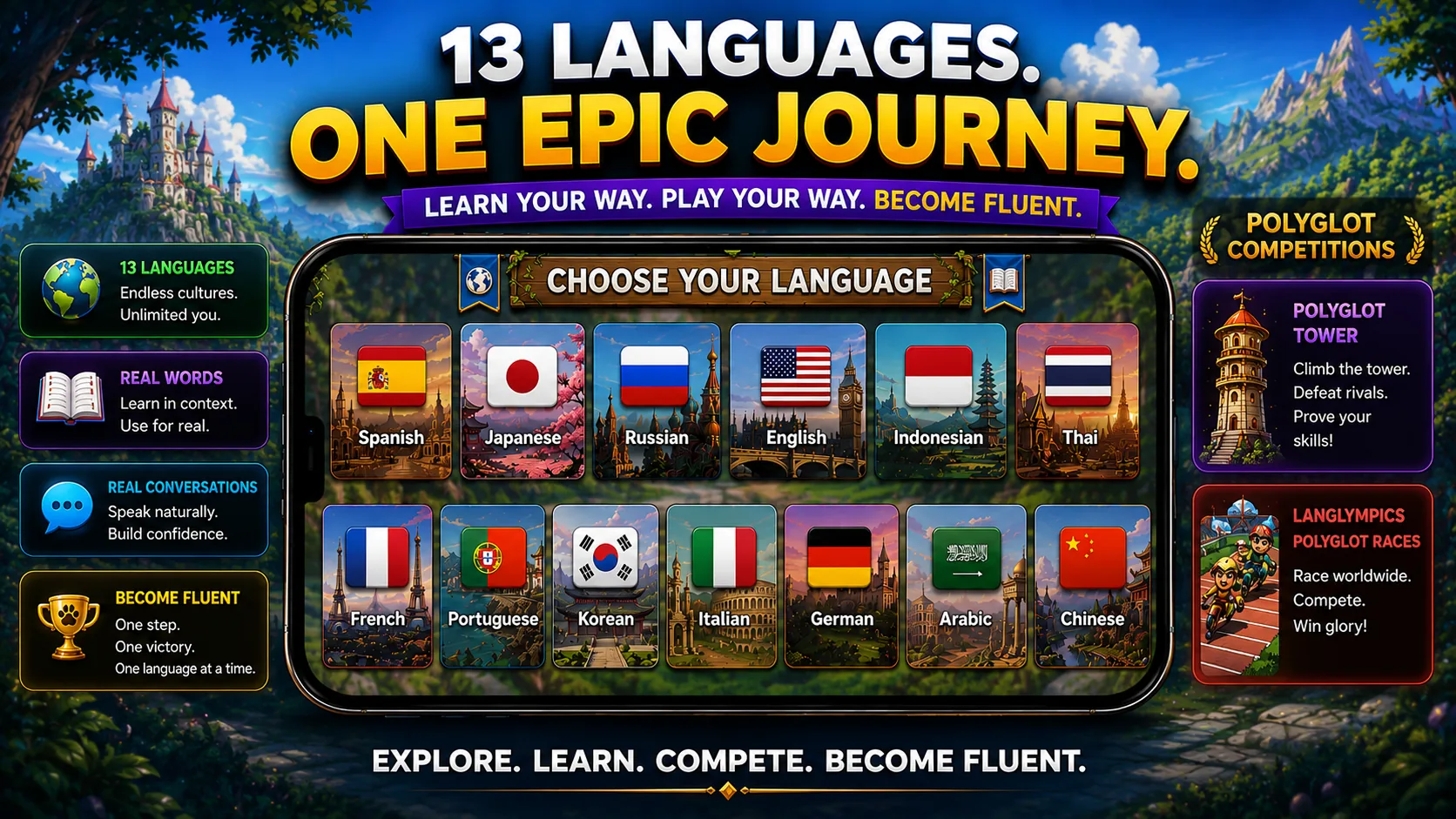 Thirteen languages, one account