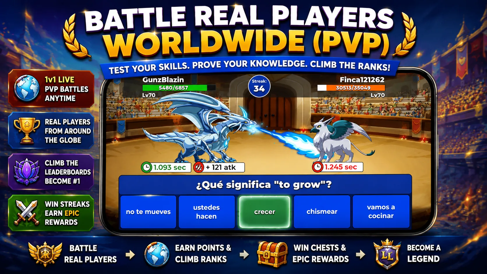 Battle real players, not flashcards