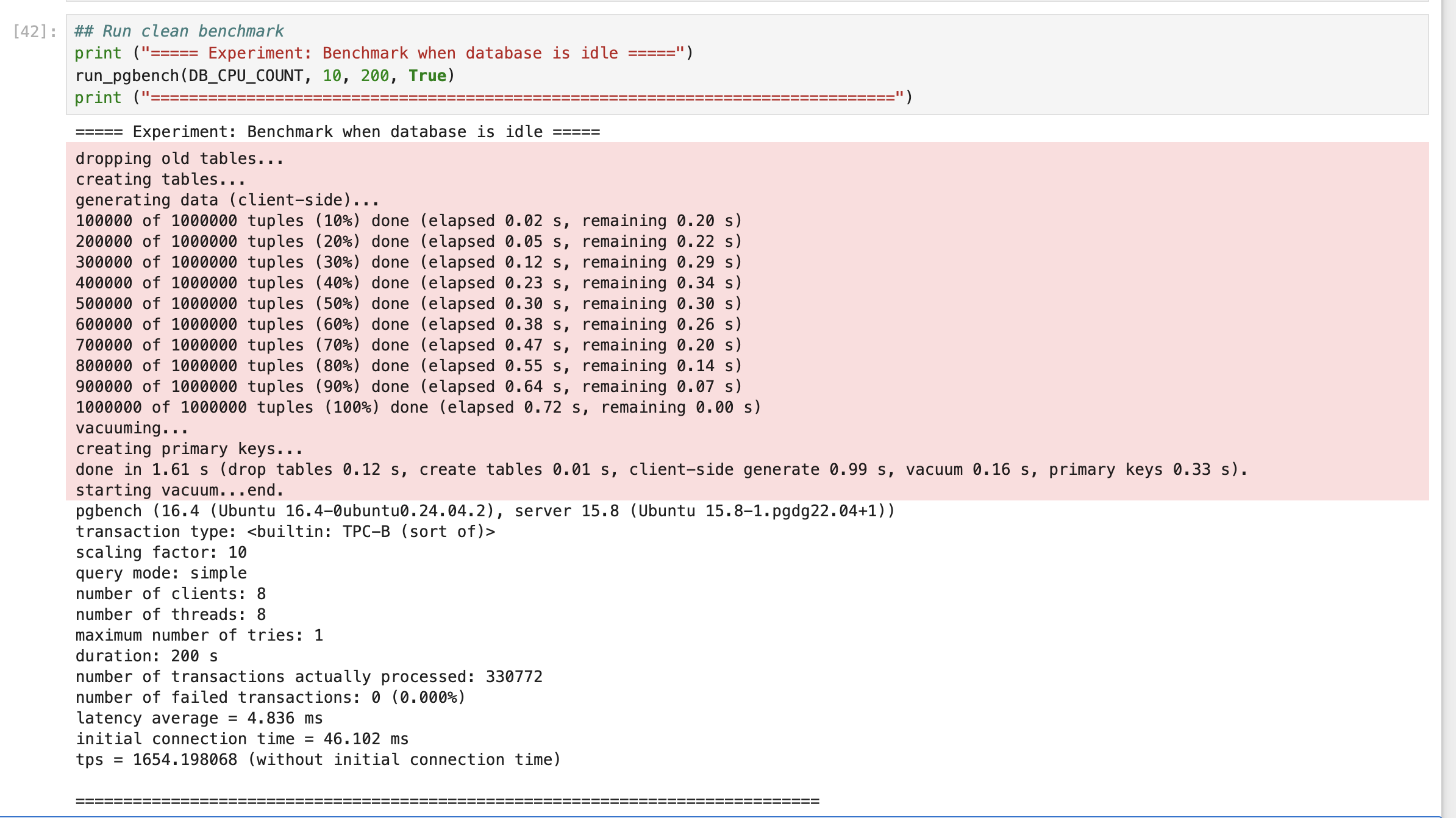 Jupyter Notebook Run of pgbench - Baseline