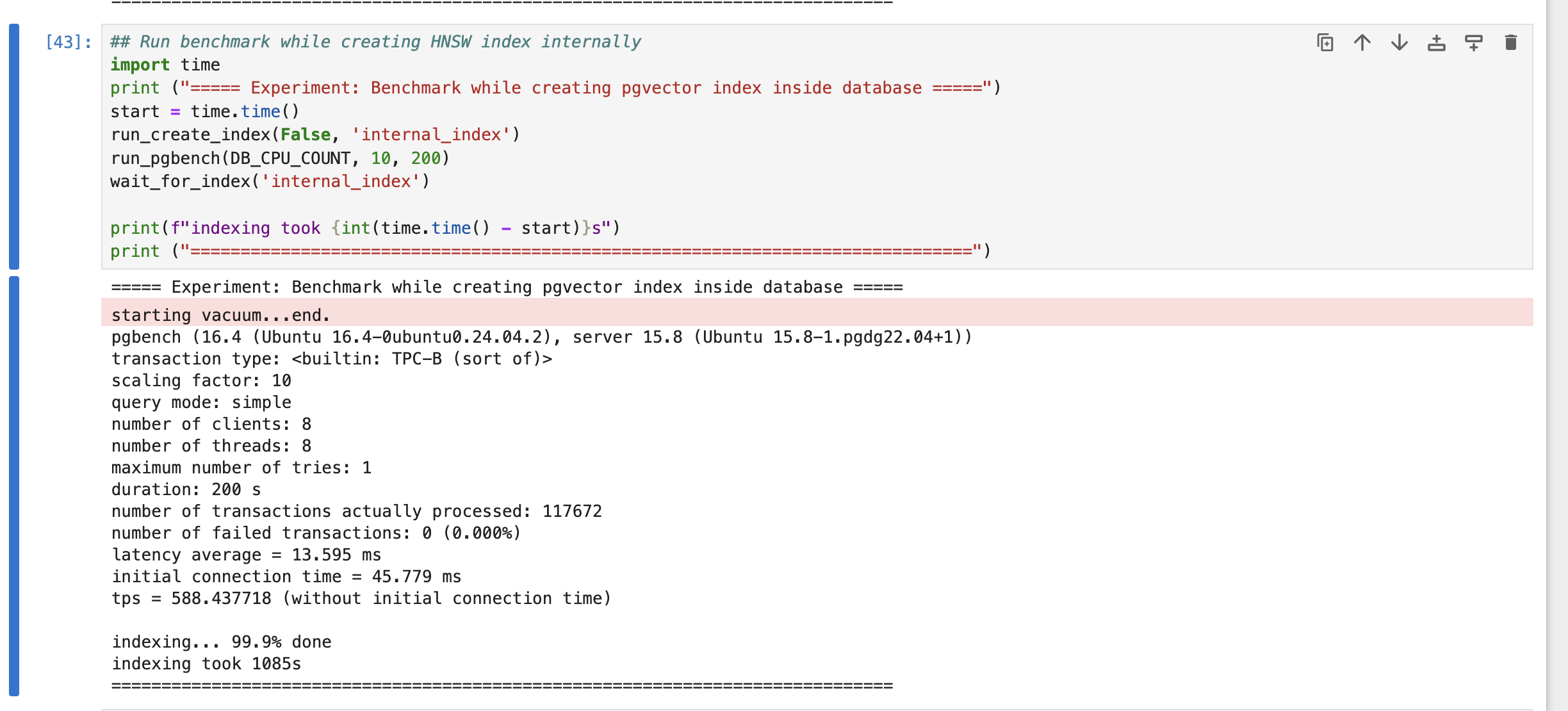 Jupyter Notebook Run of pgbench - In-Database