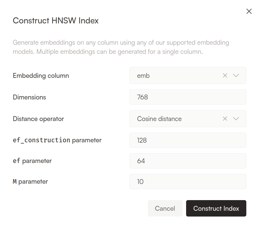 Index Creation Dashboard