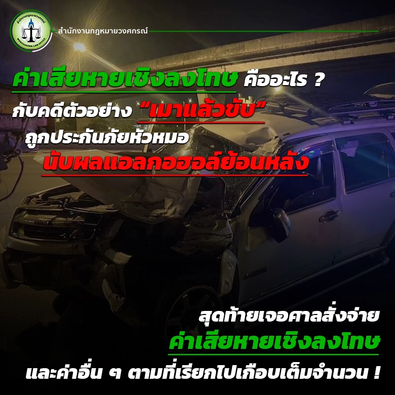 ค่าเสียหายเชิงลงโทษ คืออะไร ? กับคดีตัวอย่าง “เมาแล้วขับ” ถูกประกันภัยหัวหมอนับผลแอลกอฮอล์ย้อนหลัง สุดท้ายเจอศาลสั่งจ่ายค่าเสียหายเชิงลงโทษ และค่าอื่น ๆ ตามที่เรียกไปเกือบเต็มจำนวน !