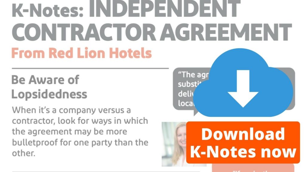 K-Notes Independent Contractor Agreement from Red Lion Hotel Corps Download Now