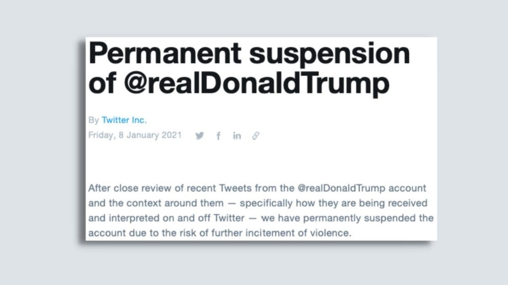 Permanent suspension of @realDonaldTrump letter from Twitter