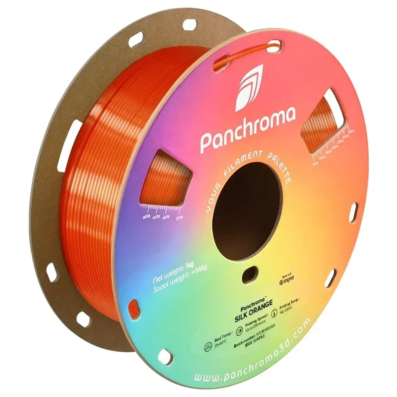 Panchroma Silk PLA Orange, 1.75 mm 1 kg spool with a printed example