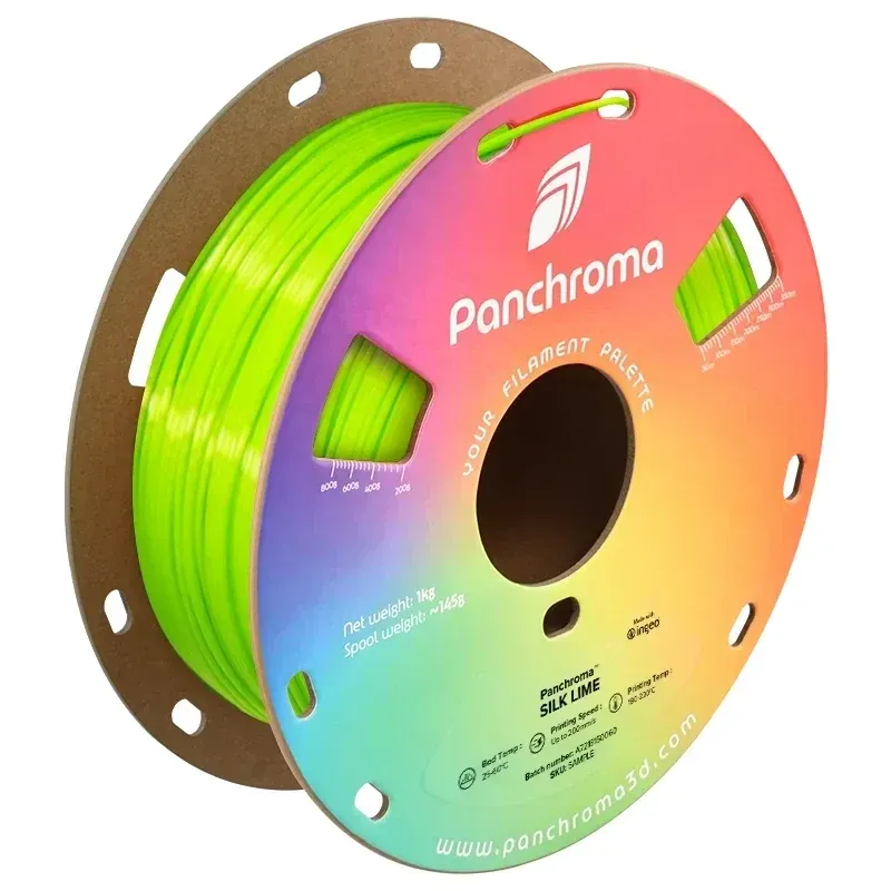Panchroma Silk PLA Lime, 1.75 mm 1 kg spool with a printed example