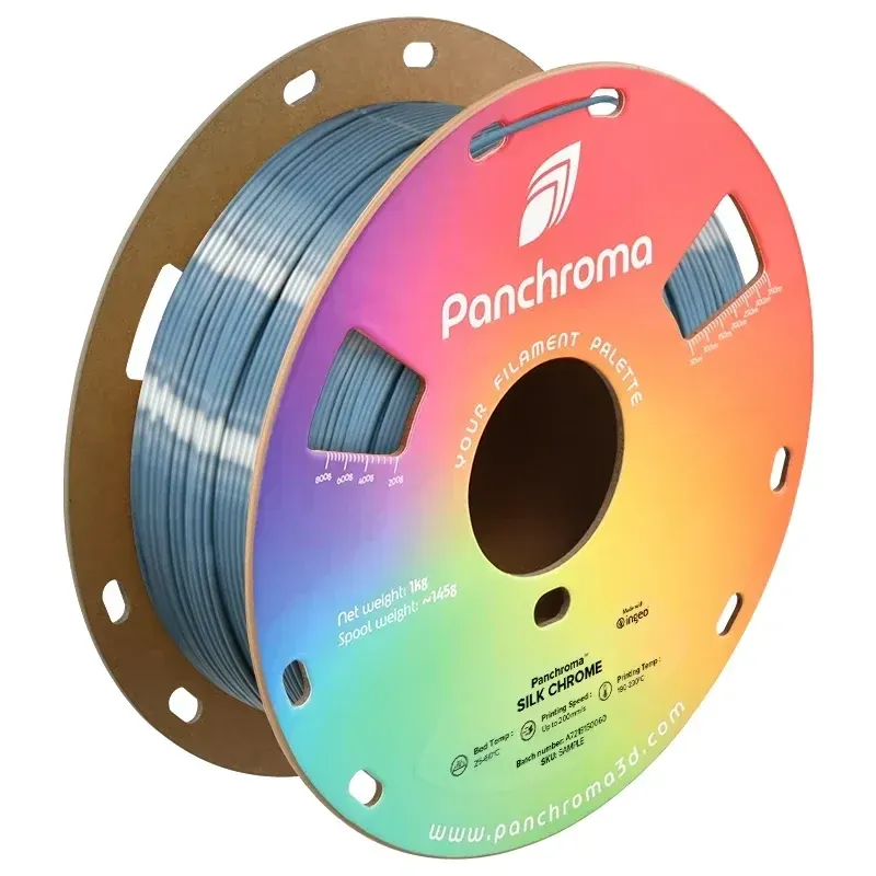 Panchroma Silk PLA Chrome, 1.75 mm 1 kg spool with a printed example