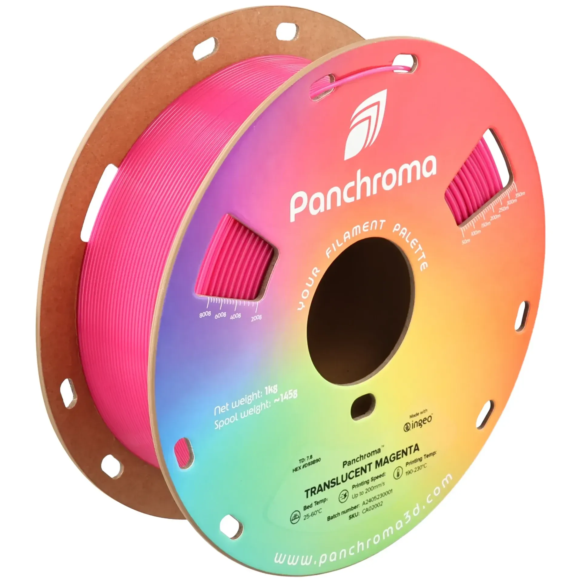 Panchroma Translucent PLA Magenta, 1.75 mm 1 kg spool with a printed example