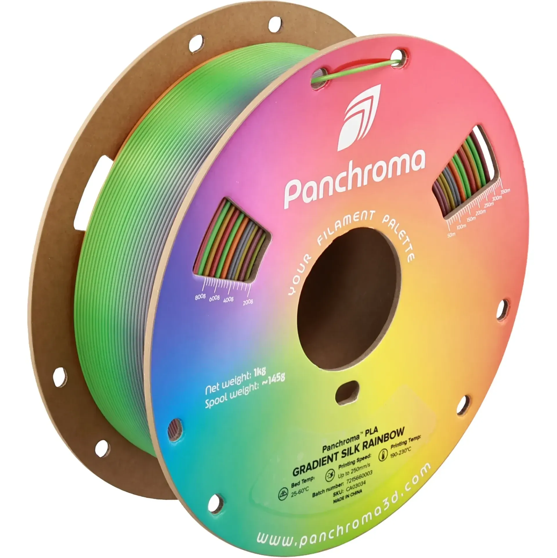 Panchroma Gradient Silk PLA Silk Rainbow, 1.75 mm 1 kg spool with a printed example