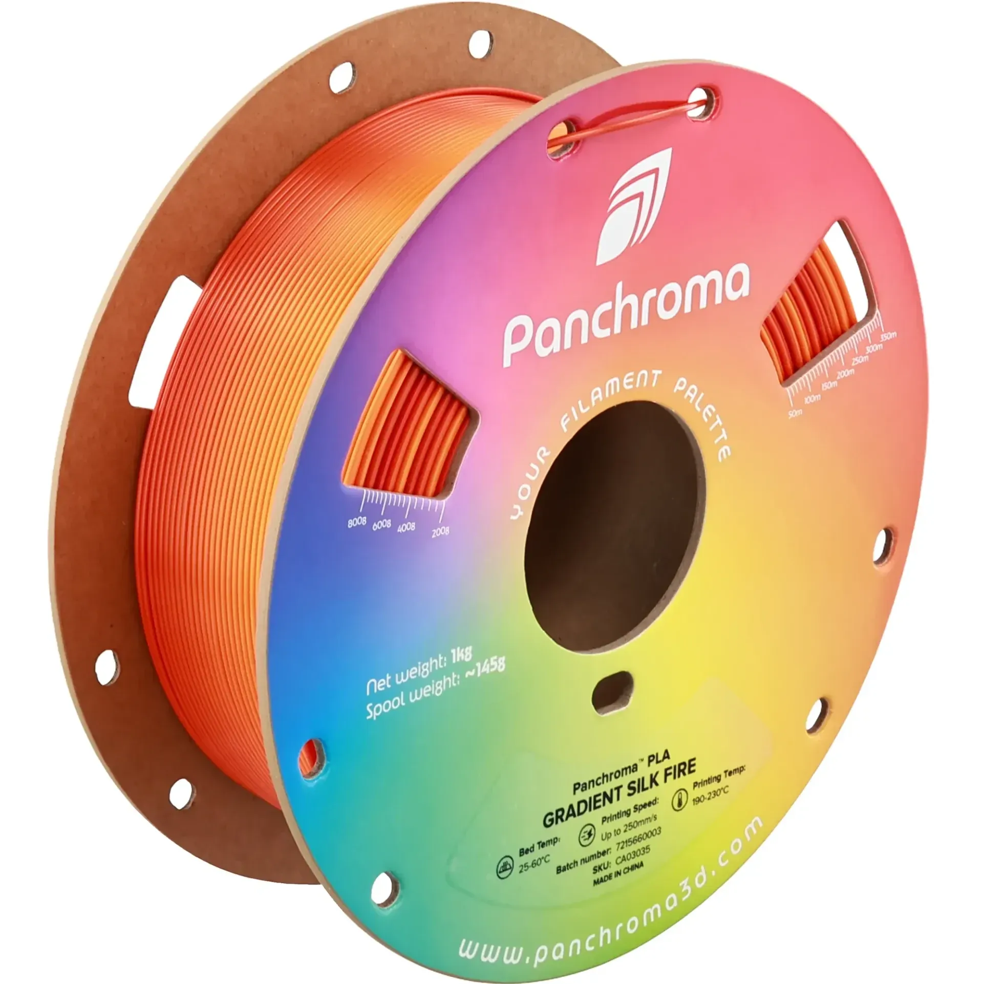 Panchroma Gradient Silk PLA Silk Fire, 1.75 mm 1 kg spool with a printed example