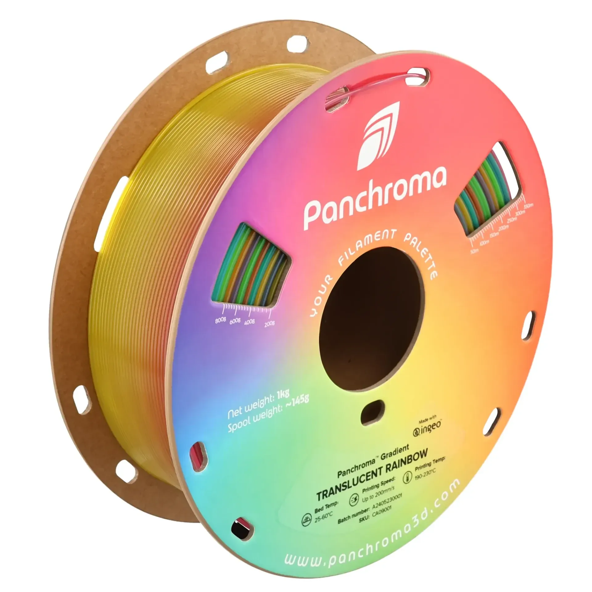 Panchroma Gradient Translucent PLA Rainbow, 1.75 mm 1 kg spool with a printed example