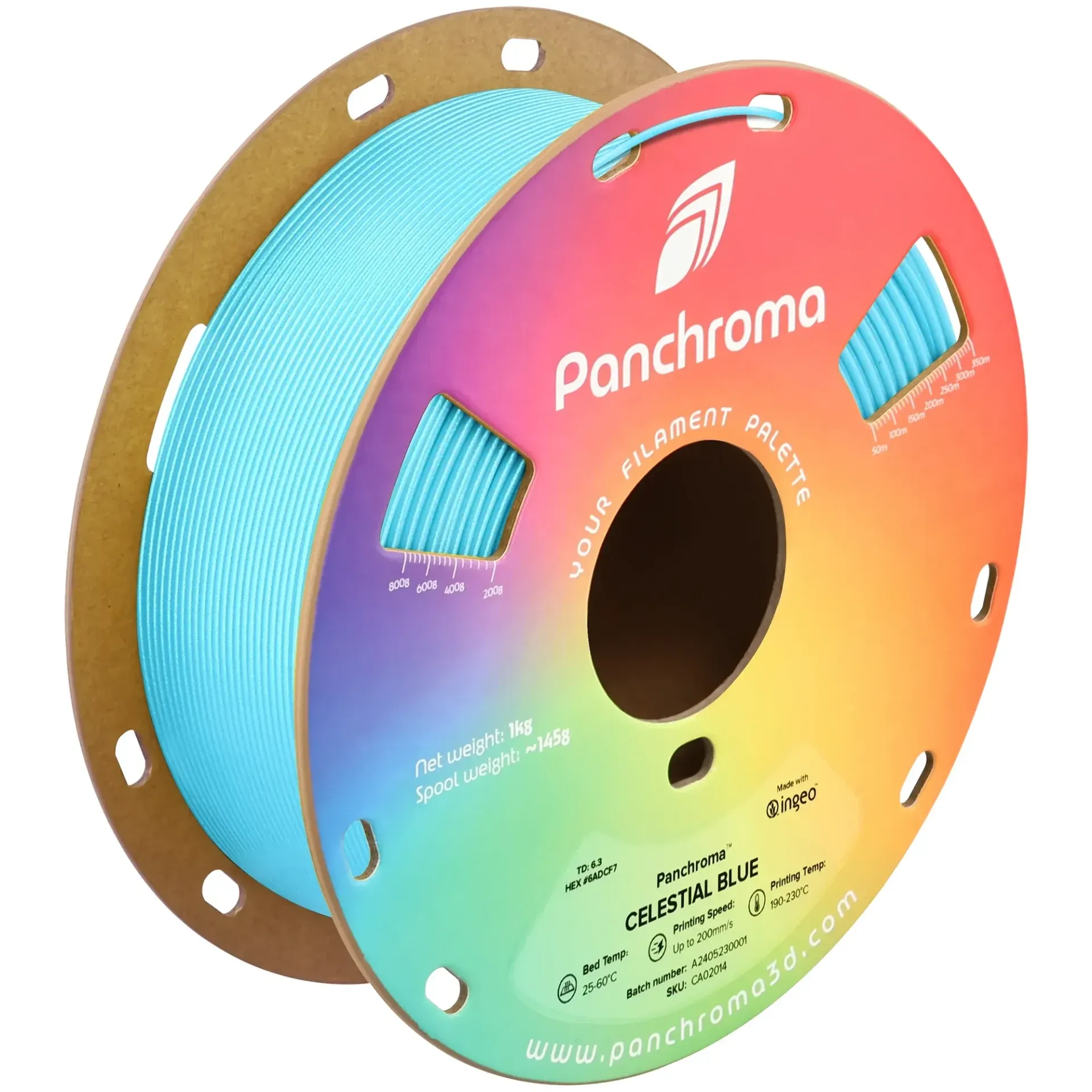 Panchroma Celestial PLA Celestial Blue, 1.75 mm 1 kg spool with a printed example