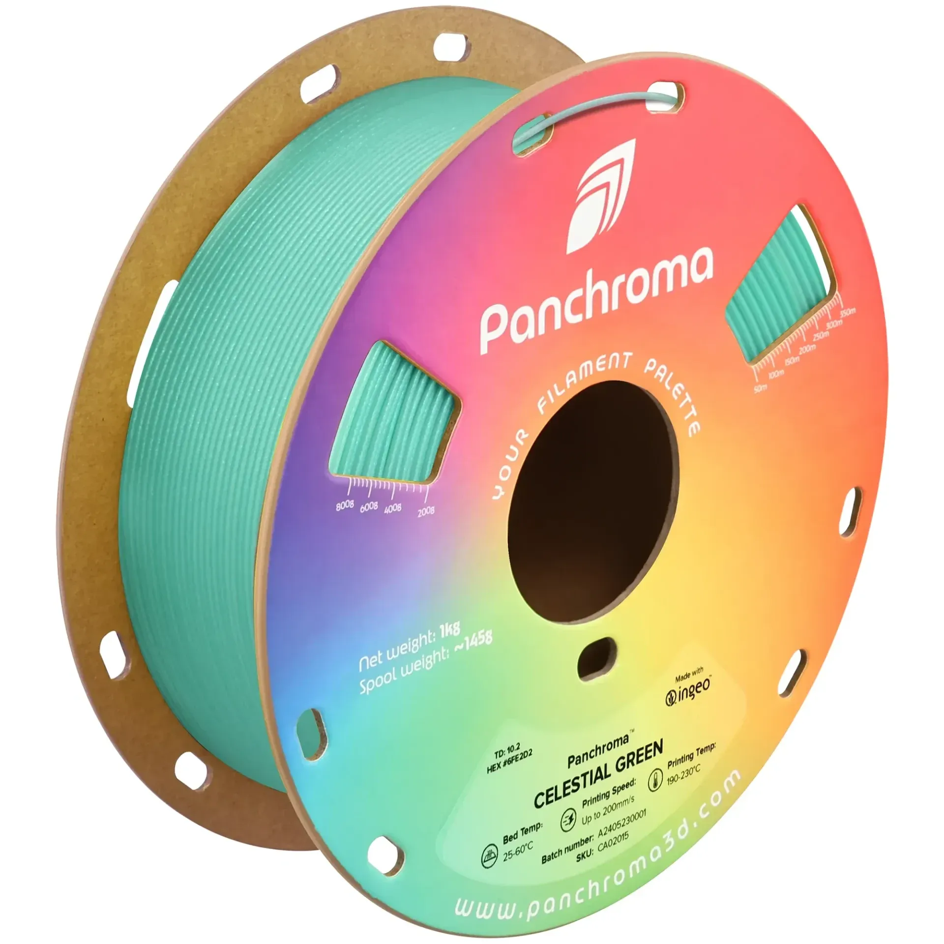Panchroma Celestial PLA Celestial Green, 1.75 mm 1 kg spool with a printed example